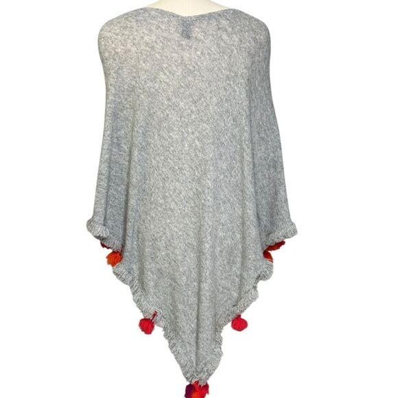 Beryll Light Gray 100% Cashmere Poncho with Pom Poms| OS - Picture 2 of 8